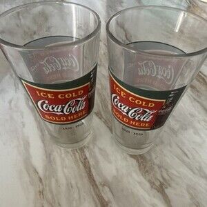 Coca-Cola Ice Cold Coca-Cola Sold Here Sticker Glasses (2) 1920-1929 Clear